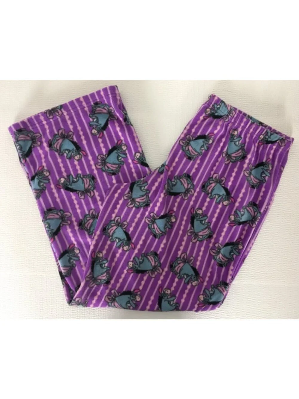 Disney Pajama Bottoms Size XL 2 Shades of Purple Stripe with Blue Eeyore - Picture 8 of 14